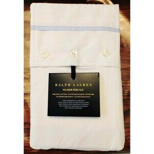 Ralph Lauren Palmer Percale Organic Standard Pillowcases Pk/2 White/SkyBlue(007)